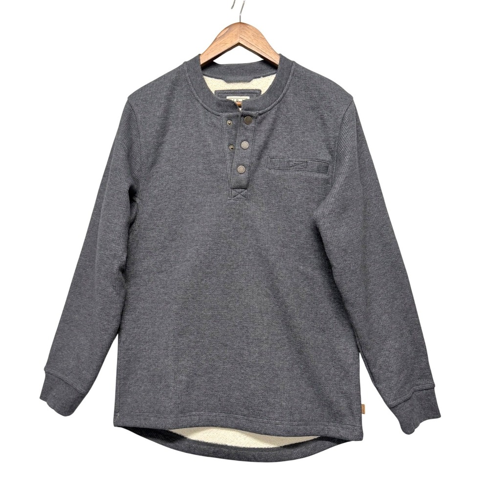 L.L. Bean Thermal Henley Pullover Women SM Gray Waffle Knit Sherpa Lined Outdoor